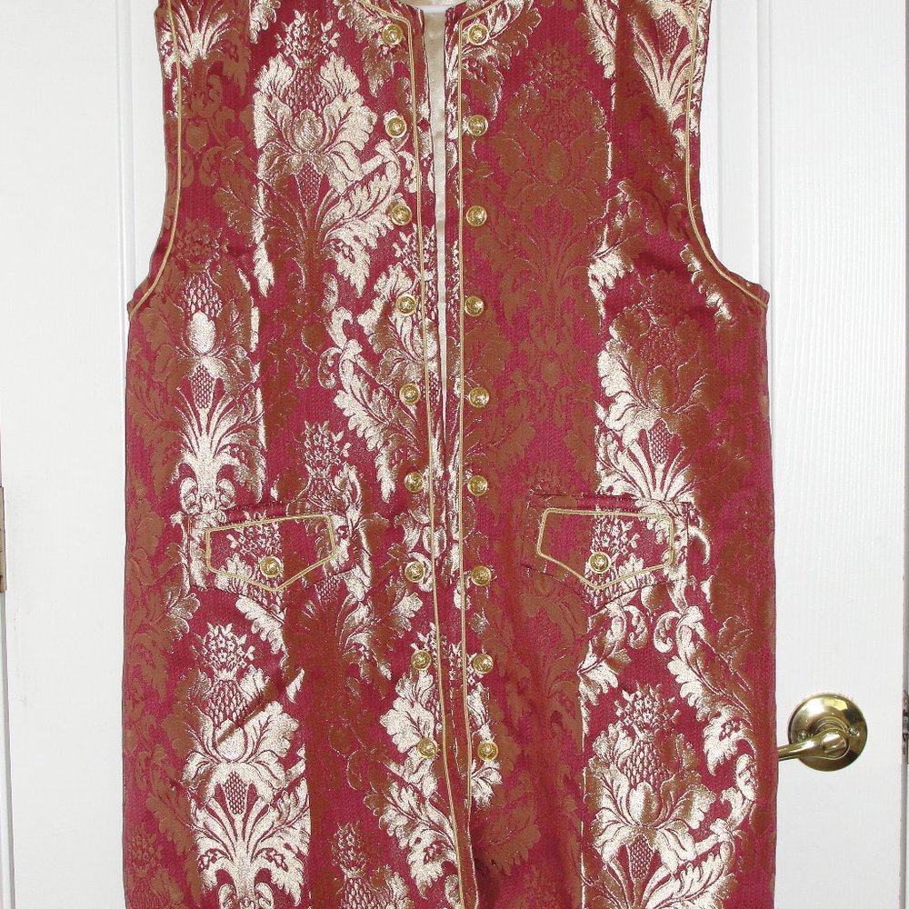 BESPOKE RED JACQUARD BAROQUE WAISTCOAT $700 Brand